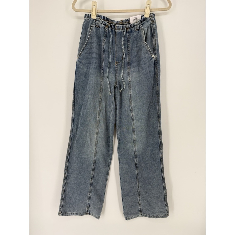NWT And Now This Jeans Wide Leg Tie Waist Drapey Blue Med Wash Comfort Size XS - Picture 3 of 13